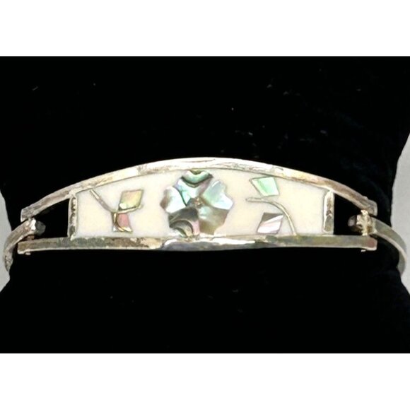 Taxco MX Jewelry - Vintage Taxco MX Silver-Tone & Abalone Inlay Cuff Bracelet Size 6.5